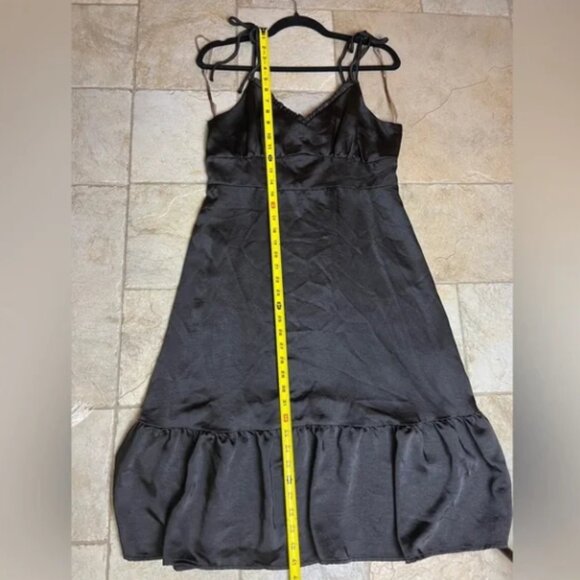 Nine West Black Satin Slip Babydoll Dress L Y2K Coquette Whimsigoth Goth LBD - Picture 7 of 8